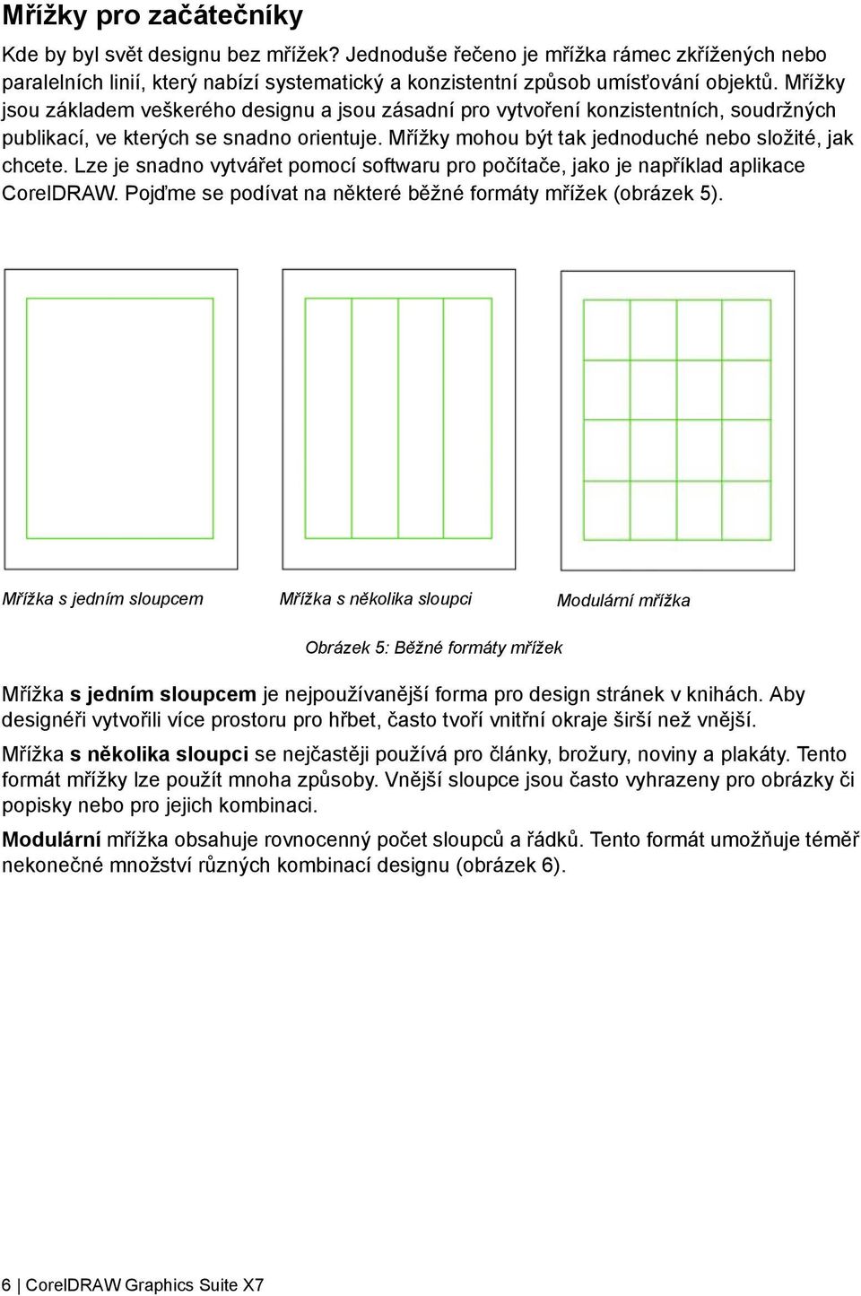 Lze je snadno vytvářet pomocí softwaru pro počítače, jako je například aplikace CorelDRAW. Pojďme se podívat na některé běžné formáty mřížek (obrázek 5).