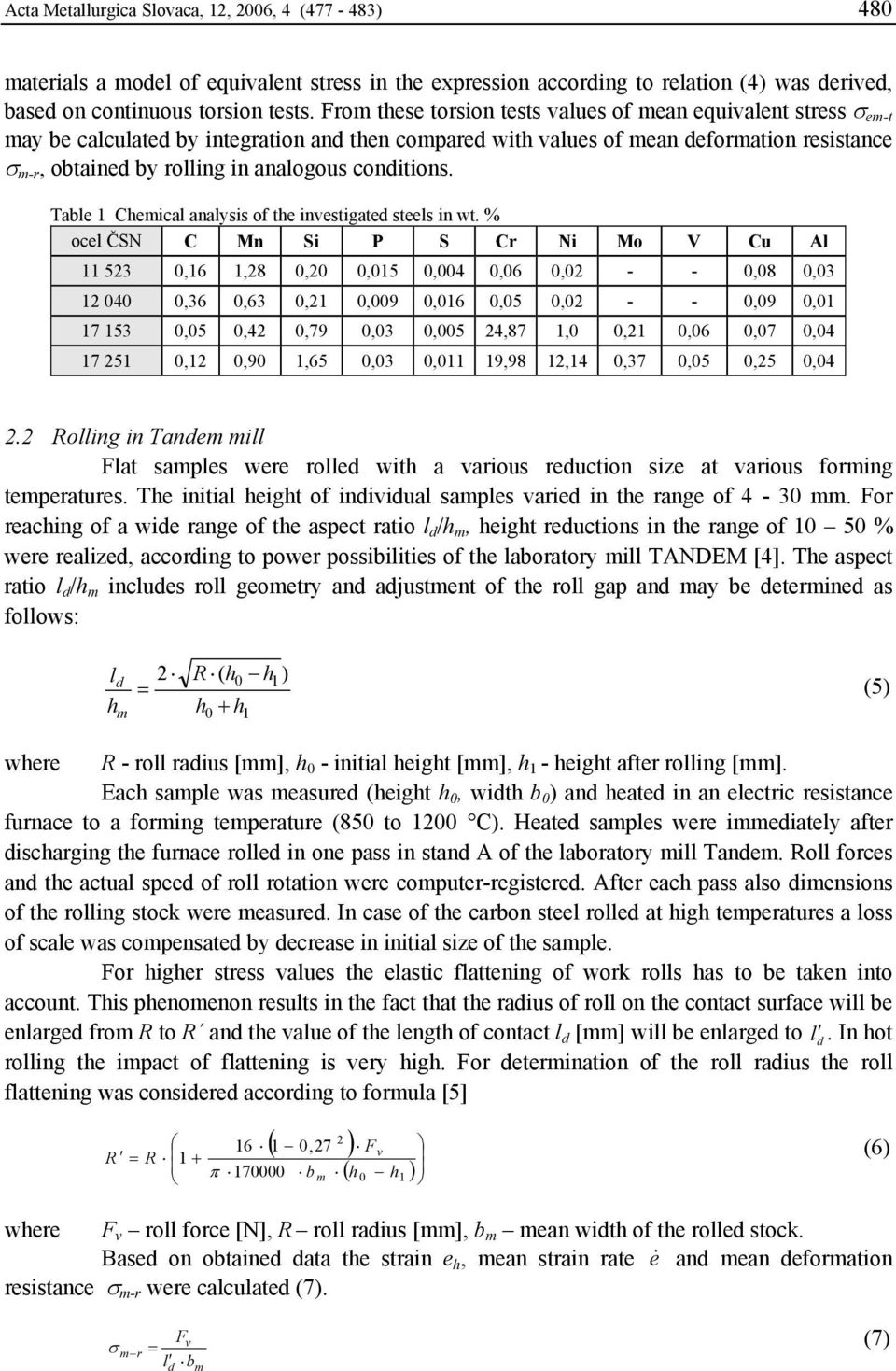 Table Cheical analysis of the investigate steels in wt. % ocel ČSN C Mn Si P S Cr Ni Mo V Cu Al 53,6,8,,5,4,6, - -,8,3 4,36,63,,9,6,5, - -,9, 7 53,5,4,79,3,5 4,87,,,6,7,4 7 5,,9,65,3, 9,98,4,37,5,5,4.