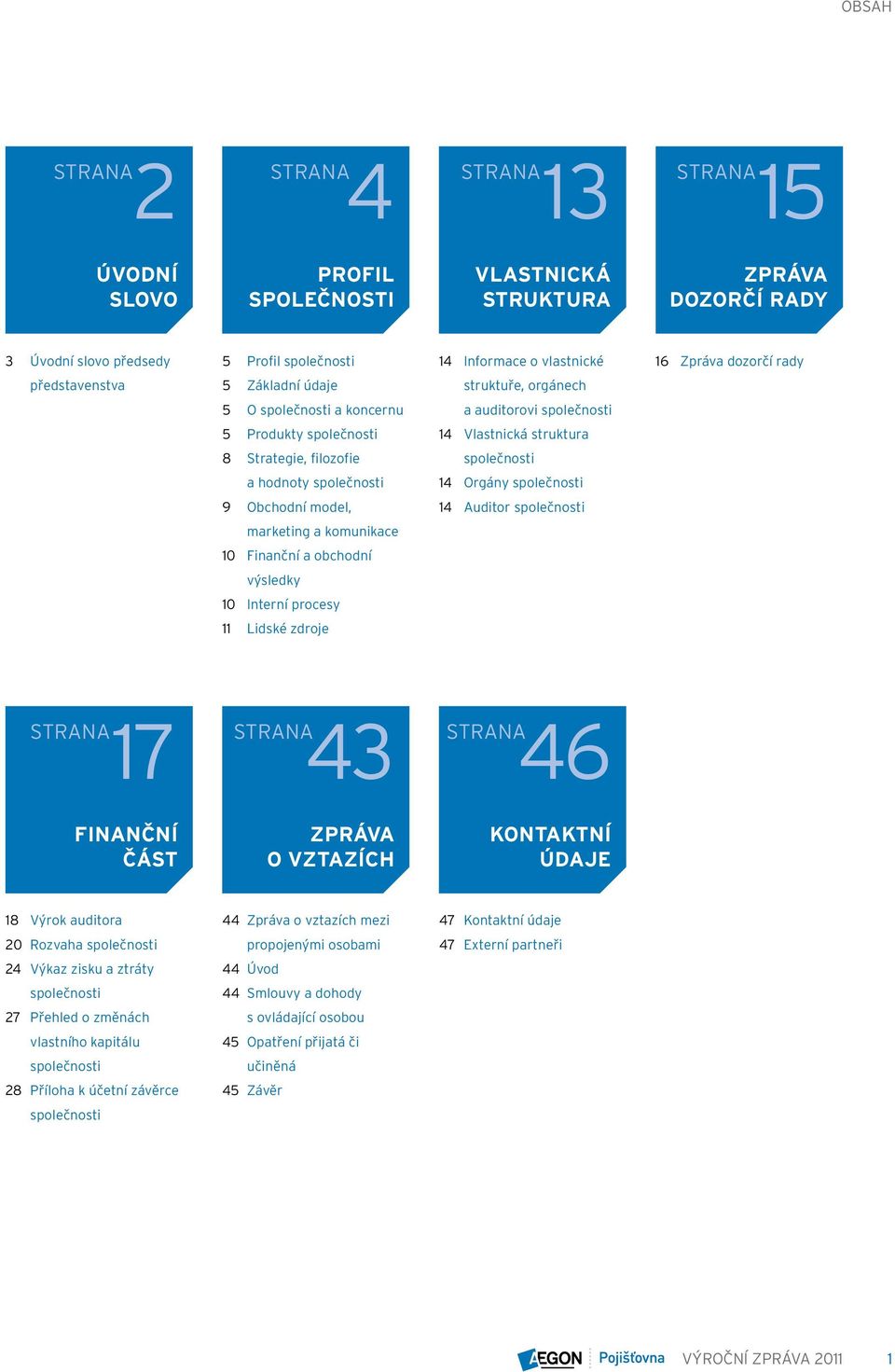 a hodnoty společnosti 14 Orgány společnosti 9 Obchodní model, 14 Auditor společnosti marketing a komunikace 10 Finanční a obchodní výsledky 10 Interní procesy 11 Lidské zdroje STRANA 17 STRANA 43