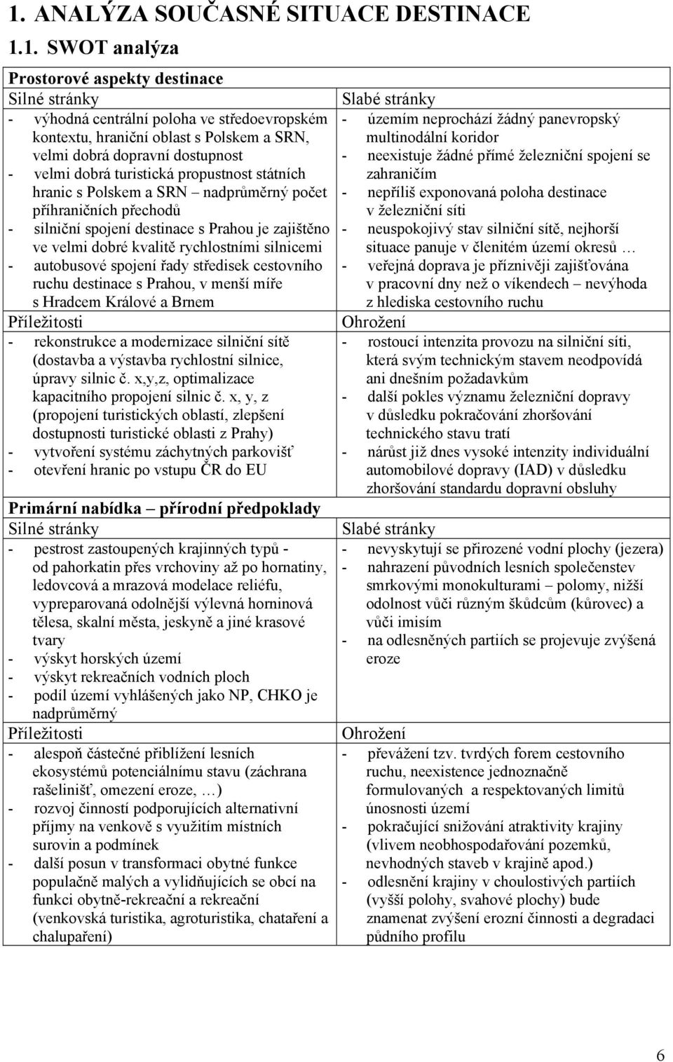 ve velmi dobré kvalitě rychlostními silnicemi - autobusové spojení řady středisek cestovního ruchu destinace s Prahou, v menší míře s Hradcem Králové a Brnem z hlediska cestovního ruchu Příležitosti