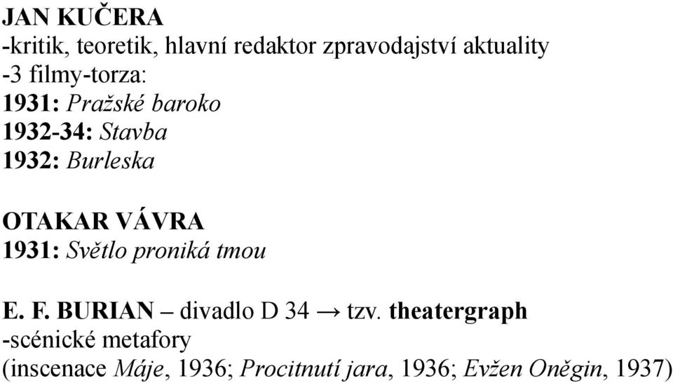 VÁVRA 1931: Světlo proniká tmou E. F. BURIAN divadlo D 34 tzv.