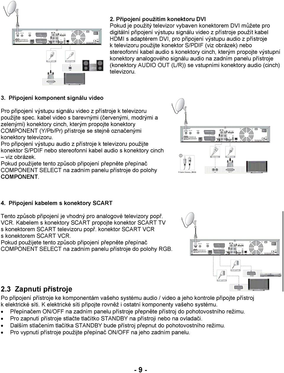 panelu přístroje (konektory AUDIO OUT (L/R)) se vstupními konektory audio (cinch) televizoru. 3.