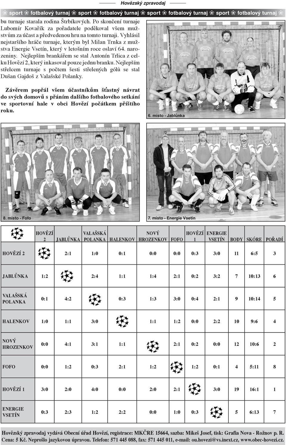 Vyhlásil nejstaršího hráče turnaje, kterým byl Milan Trnka z mužstva Energie Vsetín, který v letošním roce oslaví 64. narozeniny.