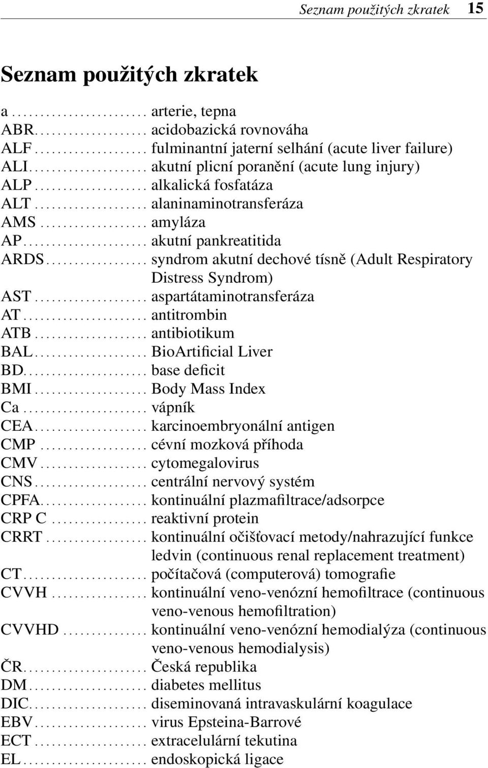 ..................... akutní pankreatitida ARDS.................. syndrom akutní dechové tísně (Adult Respiratory Distress Syndrom) AST.................... aspartátaminotransferáza AT.