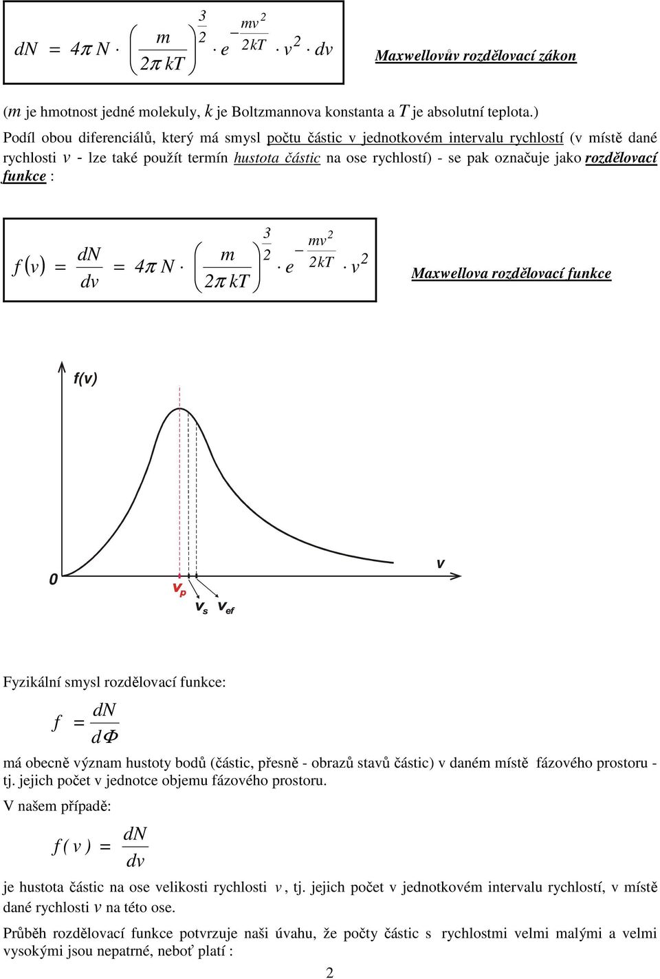 Mawelloa rozděloací funce ( 4 e T π T f( Fziální ssl rozděloací funce: f d dφ á obecně ýzna hustot bodů (částic, přesně - obrazů staů částic dané ístě fázoého prostoru - tj.