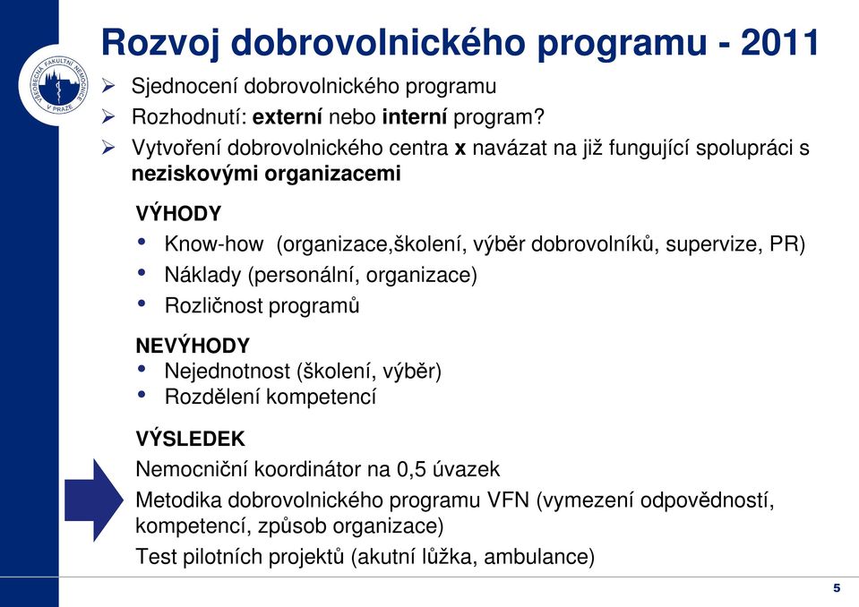 dobrovolníků, supervize, PR) Náklady (personální, organizace) Rozličnost programů NEVÝHODY Nejednotnost (školení, výběr) Rozdělení kompetencí