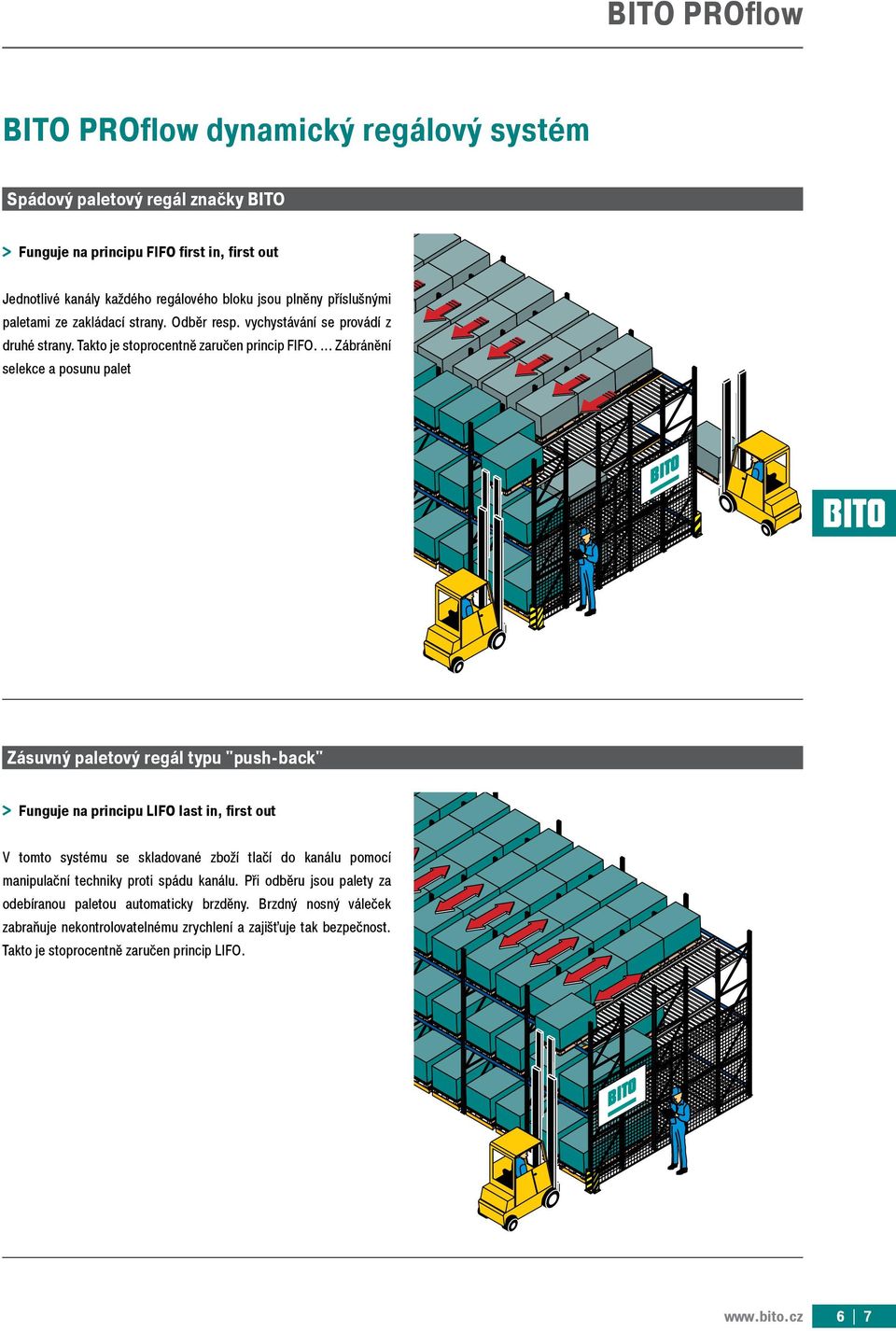 ... Zábránění selekce a posunu palet Zásuvný paletový regál typu "push-back" >> Funguje na principu LIFO last in, first out V tomto systému se skladované zboží tlačí do kanálu pomocí