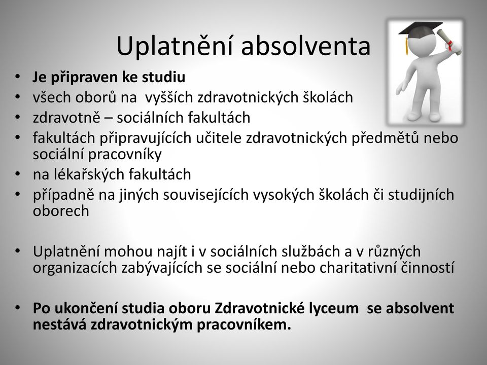 souvisejících vysokých školách či studijních oborech Uplatnění mohou najít i v sociálních službách a v různých organizacích