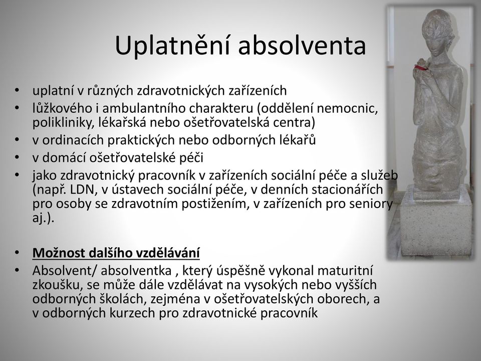 LDN, v ústavech sociální péče, v denních stacionářích pro osoby se zdravotním postižením, v zařízeních pro seniory aj.).