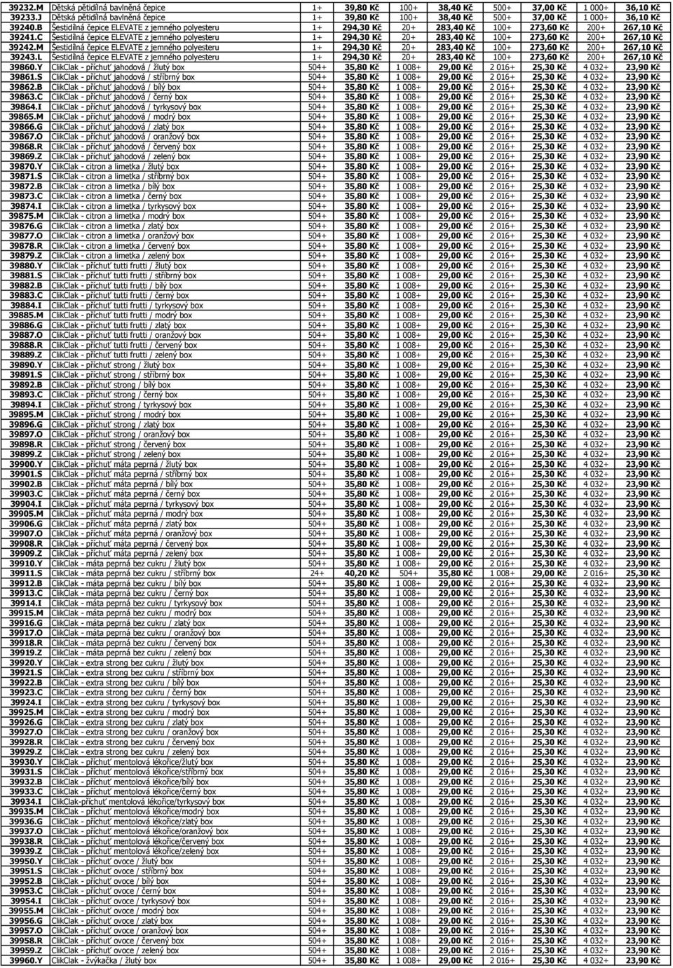C Šestidílná čepice ELEVATE z jemného polyesteru 1+ 294,30 Kč 20+ 283,40 Kč 100+ 273,60 Kč 200+ 267,10 Kč 39242.