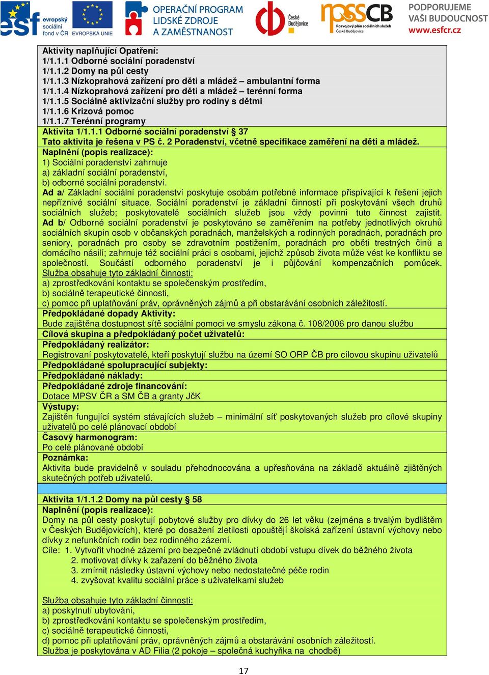 2 Poradenství, včetně specifikace zaměření na děti a mládež. 1) Sociální poradenství zahrnuje a) základní sociální poradenství, b) odborné sociální poradenství.