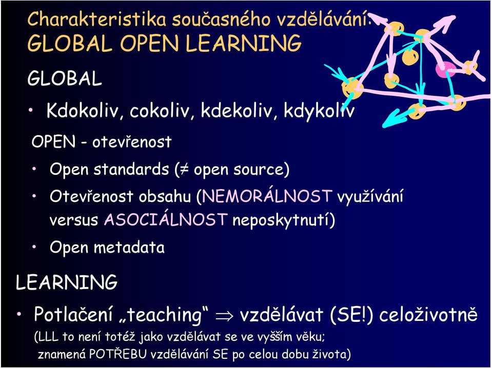 versus ASOCIÁLNOST neposkytnutí) Open metadata LEARNING Potlačení teaching vzdělávat (SE!