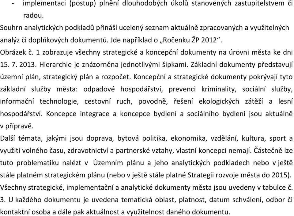 zobrazuje všechny strategické a koncepční dokumenty na úrovni města ke dni 5. 7. 0. Hierarchie je znázorněna jednotlivými šipkami.