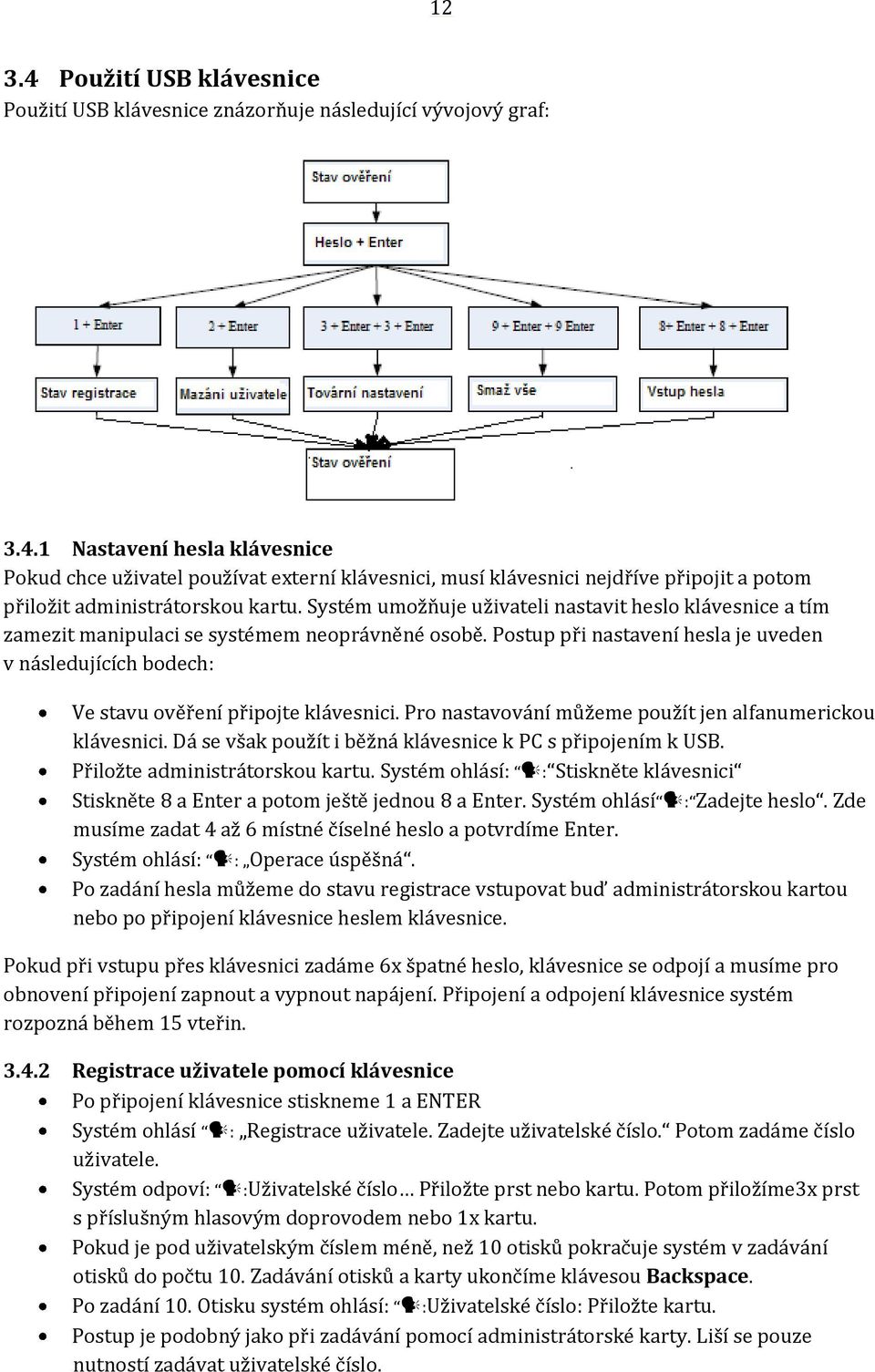 Postup při nastavení hesla je uveden v následujících bodech: Ve stavu ověření připojte klávesnici. Pro nastavování můžeme použít jen alfanumerickou klávesnici.