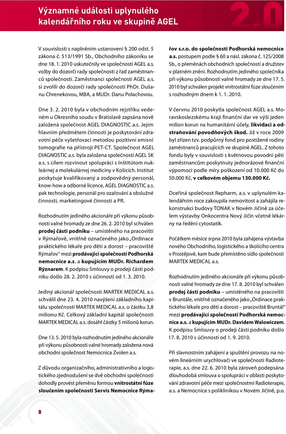 Dušanu Chrenekovou, MBA, a MUDr. Danu Polachovou. Dne 3. 2. 2010 byla v obchodním rejst