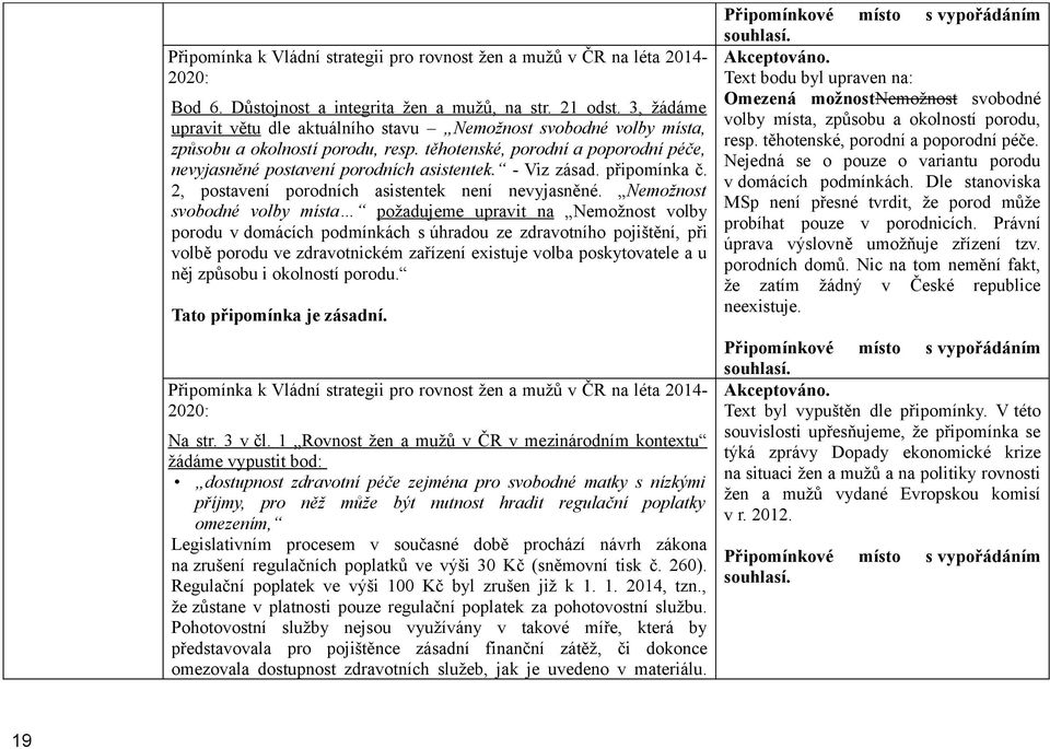 - Viz zásad. připomínka č. 2, postavení porodních asistentek není nevyjasněné.