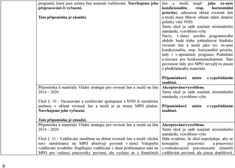 Připomínka k materiálu Vládní strategie pro rovnost žen a mužů na léta 2014 2020: Úkol č.