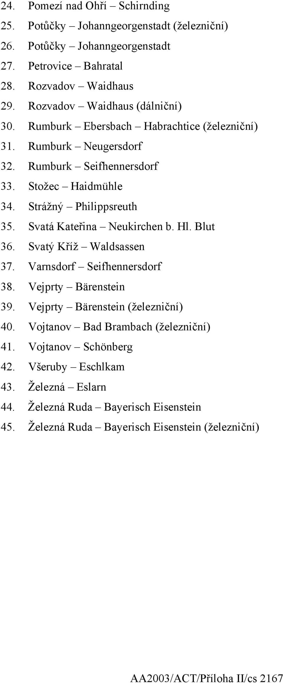 Strážný Philippsreuth 35. Svatá Kateřina Neukirchen b. Hl. Blut 36. Svatý Kříž Waldsassen 37. Varnsdorf Seifhennersdorf 38. Vejprty Bärenstein 39.