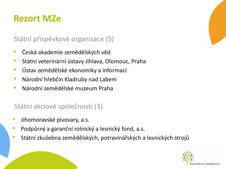 Labem Národní zemědělské muzeum Praha Státní akciové společnosti (3) Jihomoravské pivovary, a.s. Podpůrný a garanční rolnický a lesnický fond, a.