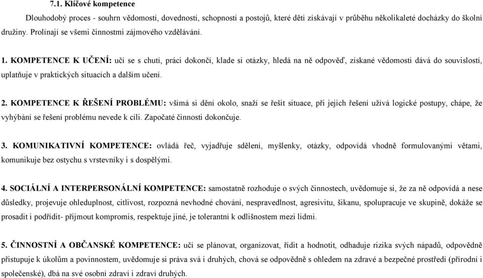 KOMPETENCE K UČENÍ: učí se s chutí, práci dokončí, klade si otázky, hledá na ně odpověď, získané vědomosti dává do souvislostí, uplatňuje v praktických situacích a dalším učení. 2.