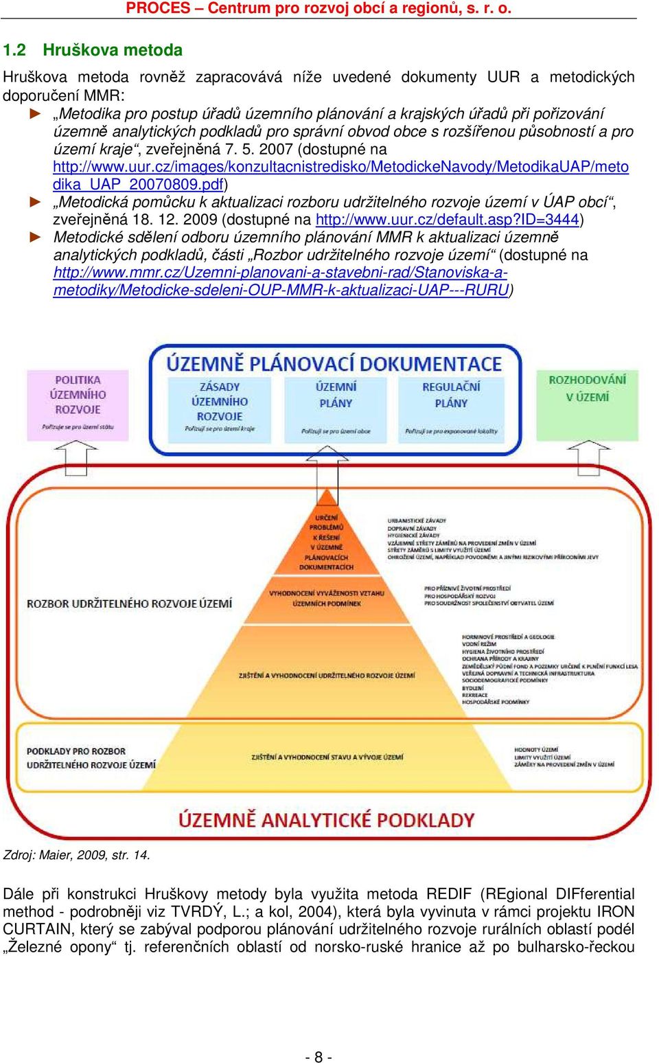 Hruškova metoda rovněž zapracovává níže uvedené dokumenty UUR a metodických doporučení MMR: Metodika pro postup úřadů územního plánování a krajských úřadů při pořizování územně analytických podkladů