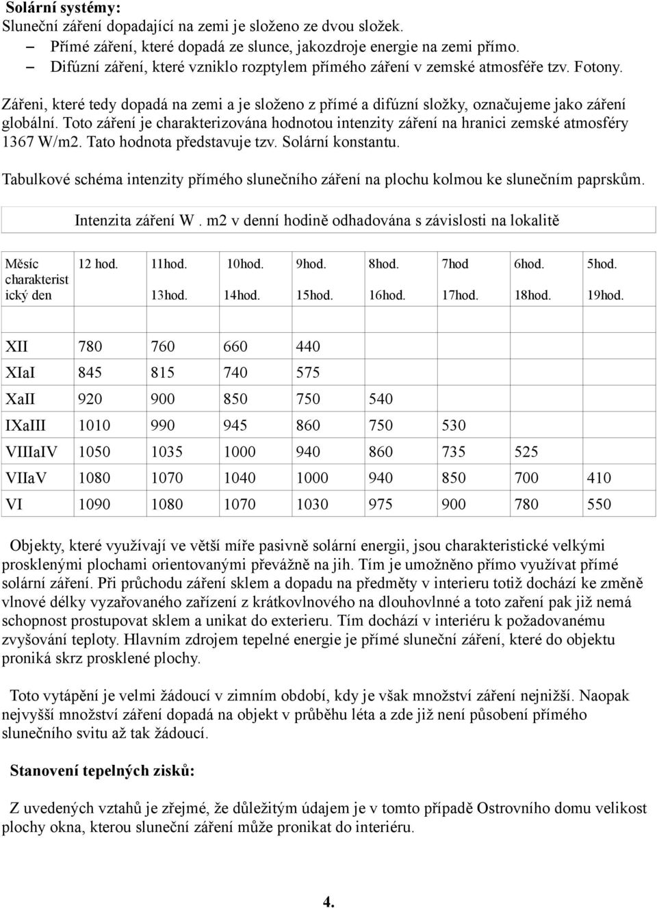 Toto záření je charakterizována hodnotou intenzity záření na hranici zemské atmosféry 1367 W/m2. Tato hodnota představuje tzv. Solární konstantu.