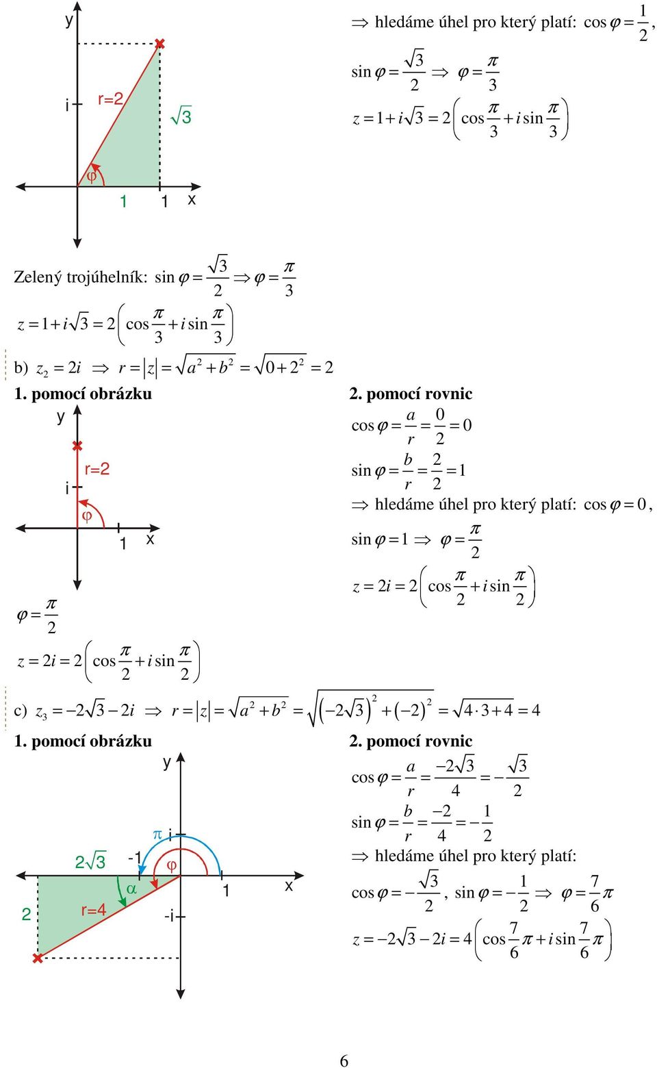 pomocí rovnc a 0 cosϕ = = = 0 r b snϕ = = = r hledáme úhel pro který platí: cosϕ = 0, π snϕ = ϕ = z = = cos + sn = = + = 3 + = 3+ =.