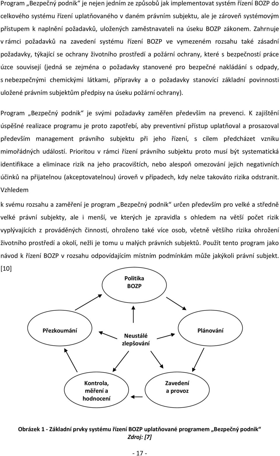 Zahrnuje v rámci požadavků na zavedení systému řízení BOZP ve vymezeném rozsahu také zásadní požadavky, týkající se ochrany životního prostředí a požární ochrany, které s bezpečností práce úzce