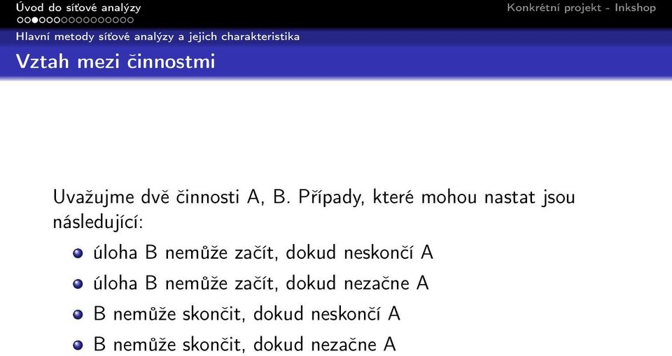 Případy, které mohou nastat jsou následující: úloha B nemůže začít, dokud