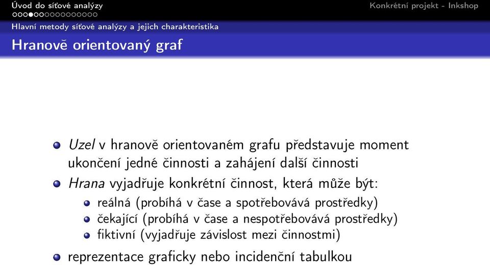 činnost, která může být: reálná (probíhá v čase a spotřebovává prostředky) čekající (probíhá v čase a