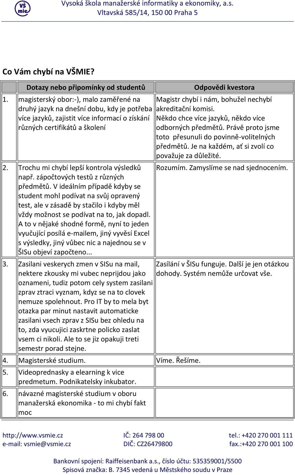 Trochu mi chybí lepší kontrola výsledků např. zápočtových testů z různých předmětů.