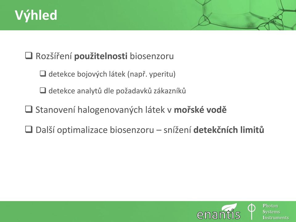 yperitu) detekce analytů dle požadavků zákazníků