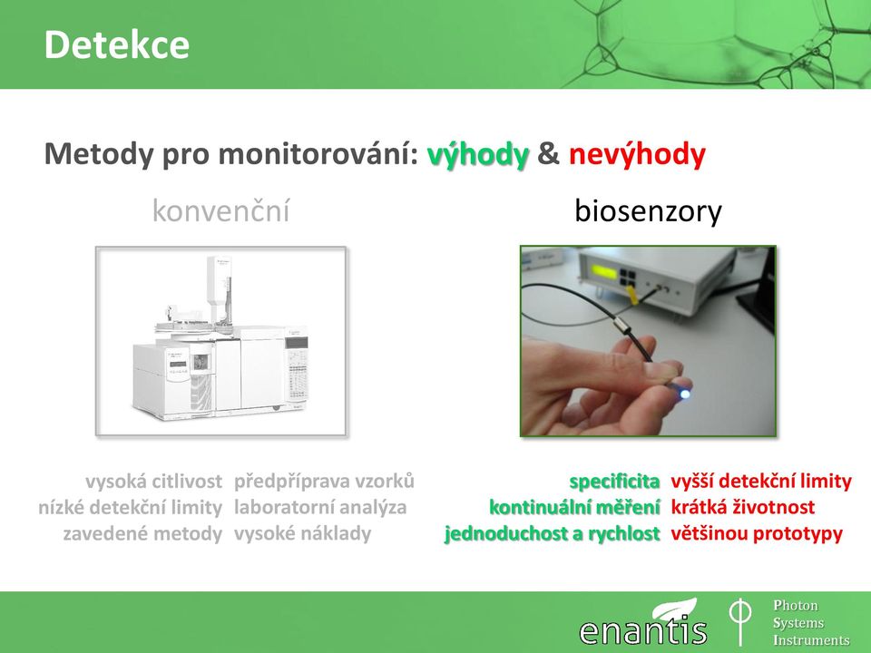 vzorků laboratorní analýza vysoké náklady specificita kontinuální měření