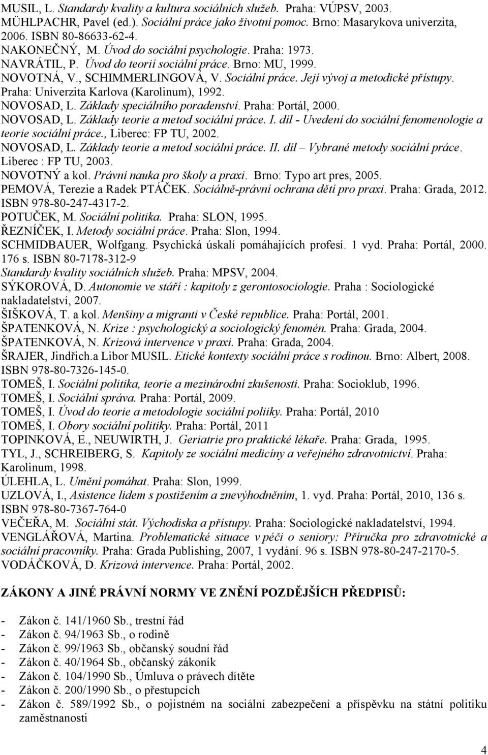 Praha: Univerzita Karlova (Karolinum), 1992. NOVOSAD, L. Základy speciálního poradenství. Praha: Portál, 2000. NOVOSAD, L. Základy teorie a metod sociální práce. I.