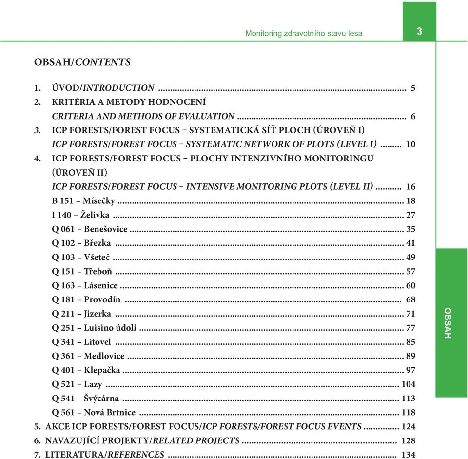 ICP FORESTS/FOREST FOCUS PLOCHY INTENZIVNÍHO MONITORINGU (ÚROVEŇ II) ICP FORESTS/FOREST FOCUS INTENSIVE MONITORING PLOTS (LEVEL II)... 16 B 151 Mísečky... 18 I 140 Želivka... 27 Q 061 Benešovice.