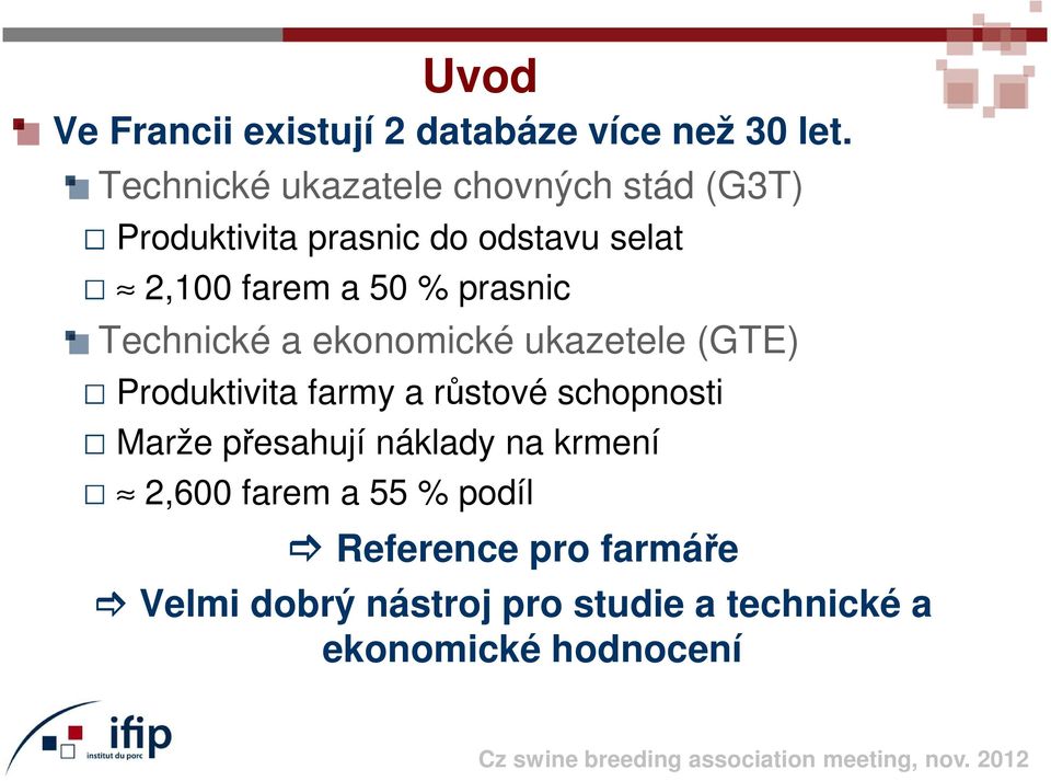 % prasnic Technické a ekonomické ukazetele (GTE) Produktivita farmy a růstové schopnosti Marže