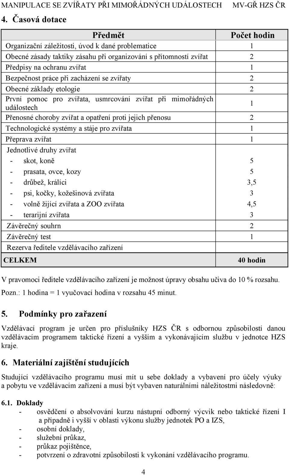 systémy a stáje pro zvířata 1 Přeprava zvířat 1 Jednotlivé druhy zvířat - skot, koně 5 - prasata, ovce, kozy 5 - drůbež, králíci 3,5 - psi, kočky, kožešinová zvířata 3 - volně žijící zvířata a ZOO