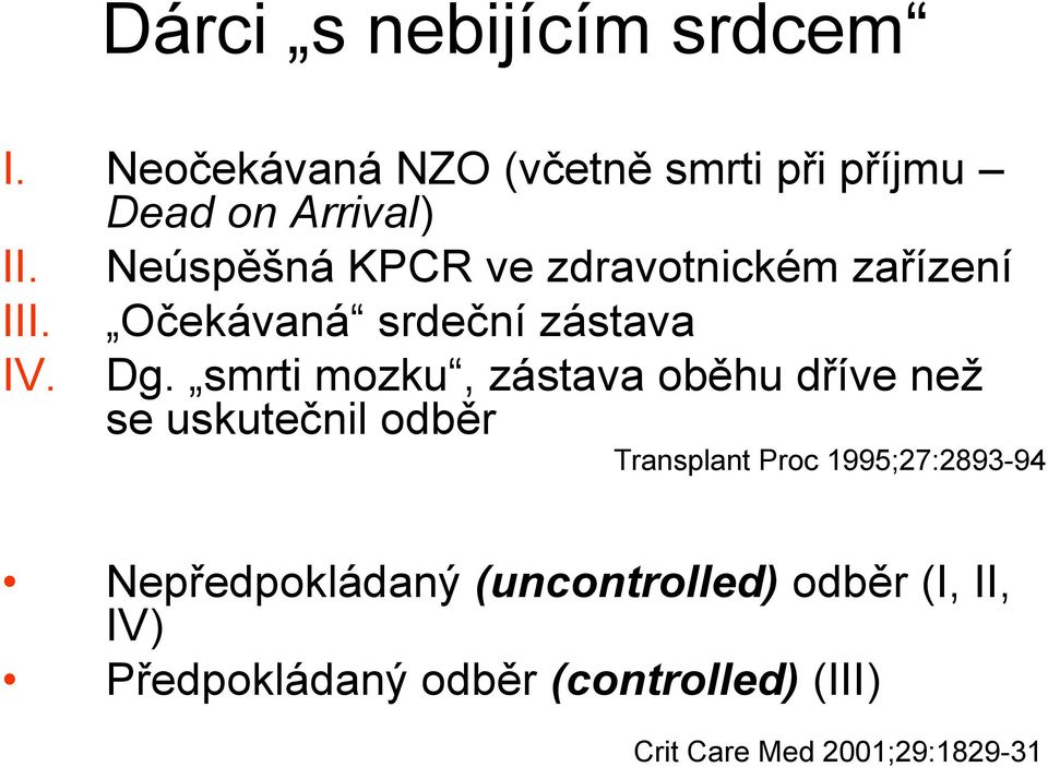 smrti mozku, zástava oběhu dříve než se uskutečnil odběr Transplant Proc 1995;27:2893-94