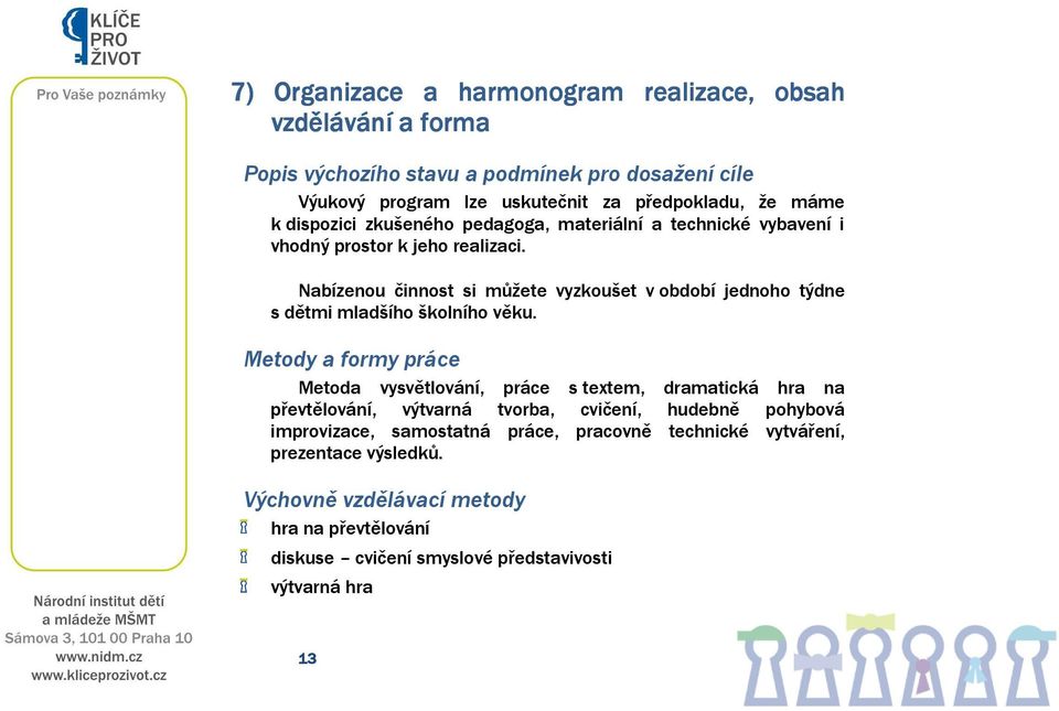 Nabízenou činnost si můžete vyzkoušet v období jednoho týdne s dětmi mladšího školního věku.