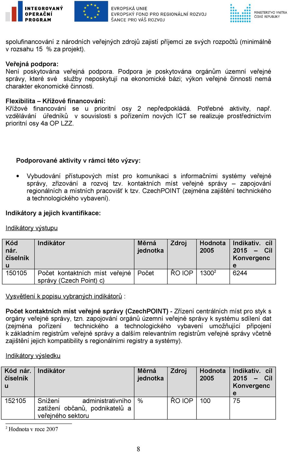 Flexibilita Křížové financování: Křížové financování se u prioritní osy 2 nepředpokládá. Potřebné aktivity, např.