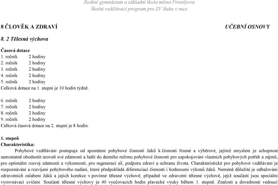 hodin týdně. 6. ročník 2 hodiny 7. ročník 2 hodiny 8. ročník 2 hodiny 9. ročník 2 hodiny Celková časová dotace na 2. stupni je 8 hodin. 1.