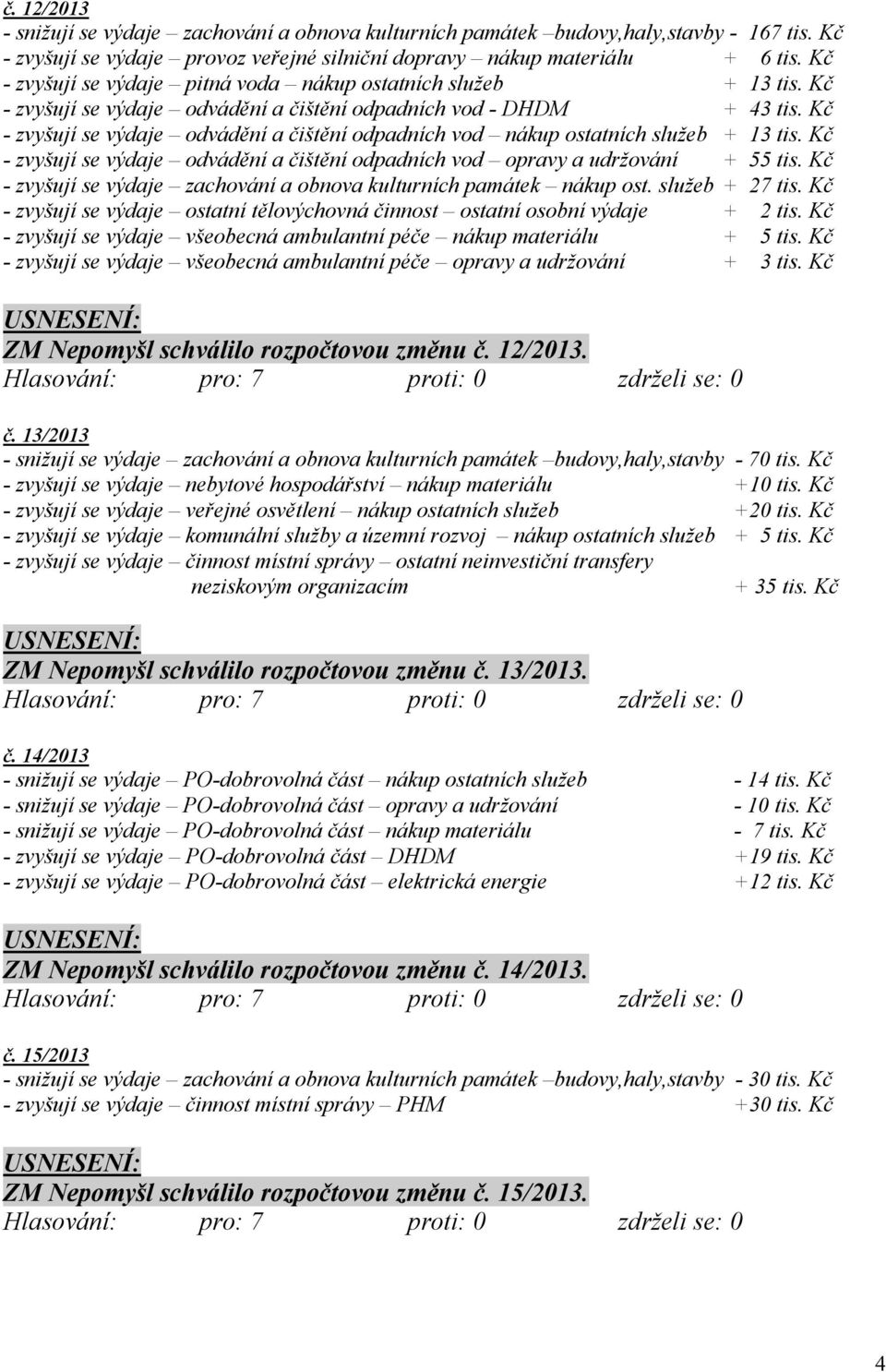 Kč - zvyšují se výdaje odvádění a čištění odpadních vod nákup ostatních služeb + 13 tis. Kč - zvyšují se výdaje odvádění a čištění odpadních vod opravy a udržování + 55 tis.