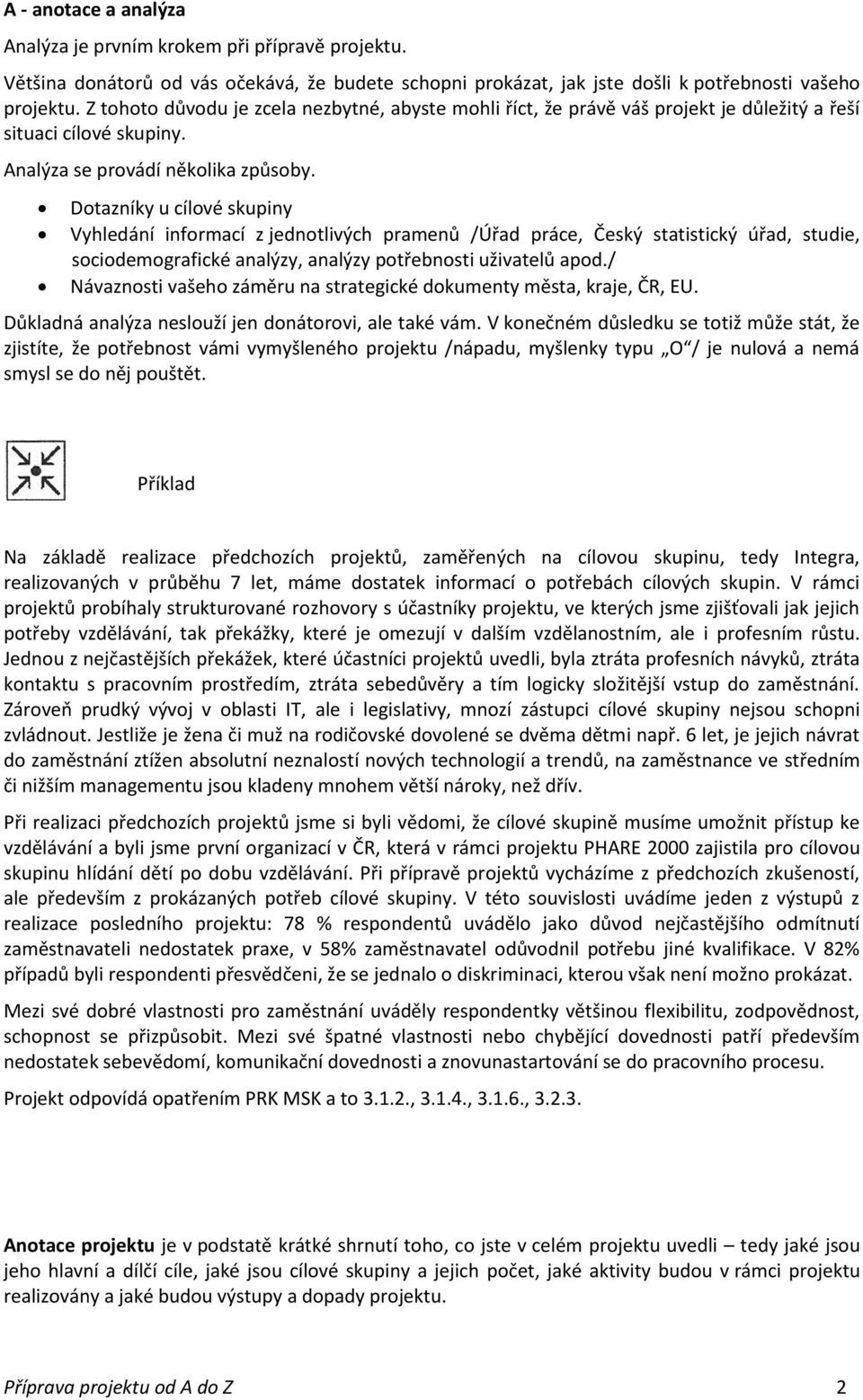 Dotazníky u cílové skupiny Vyhledání informací z jednotlivých pramenů /Úřad práce, Český statistický úřad, studie, sociodemografické analýzy, analýzy potřebnosti uživatelů apod.