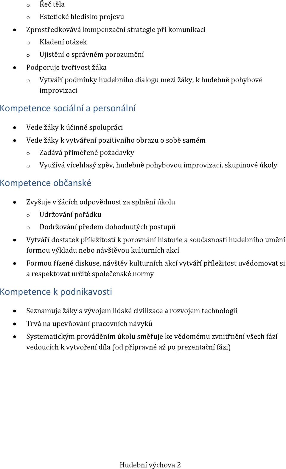 imprvizaci, skupinvé úkly Kmpetence bčanské Zvyšuje v žácích dpvědnst za splnění úklu Udržvání přádku Ddržvání předem dhdnutých pstupů Vytváří dstatek příležitstí k prvnání histrie a sučasnsti