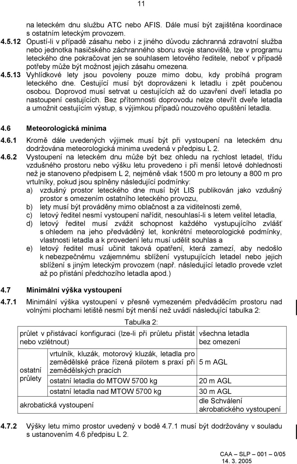 letového ředitele, neboť v případě potřeby může být možnost jejich zásahu omezena. 4.5.13 Vyhlídkové lety jsou povoleny pouze mimo dobu, kdy probíhá program leteckého dne.