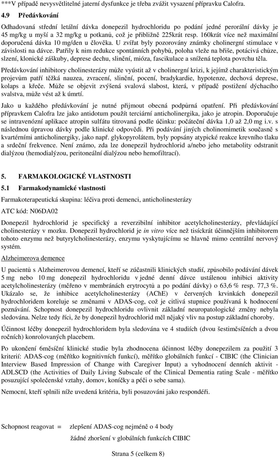 160krát více než maximální doporučená dávka 10 mg/den u člověka. U zvířat byly pozorovány známky cholinergní stimulace v závislosti na dávce.