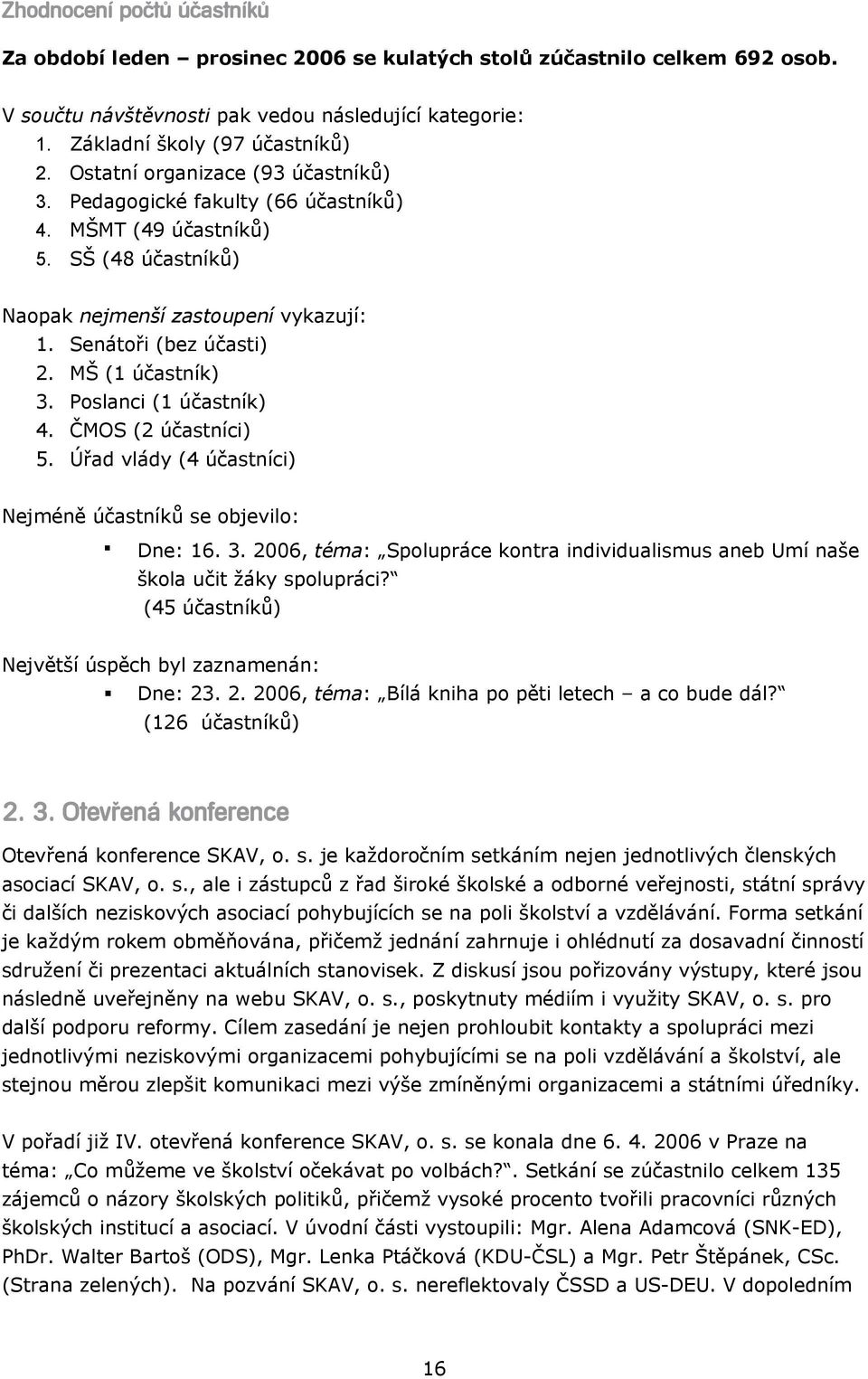 Poslanci (1 účastník) 4. ČMOS (2 účastníci) 5. Úřad vlády (4 účastníci) Nejméně účastníků se objevilo: Dne: 16. 3.