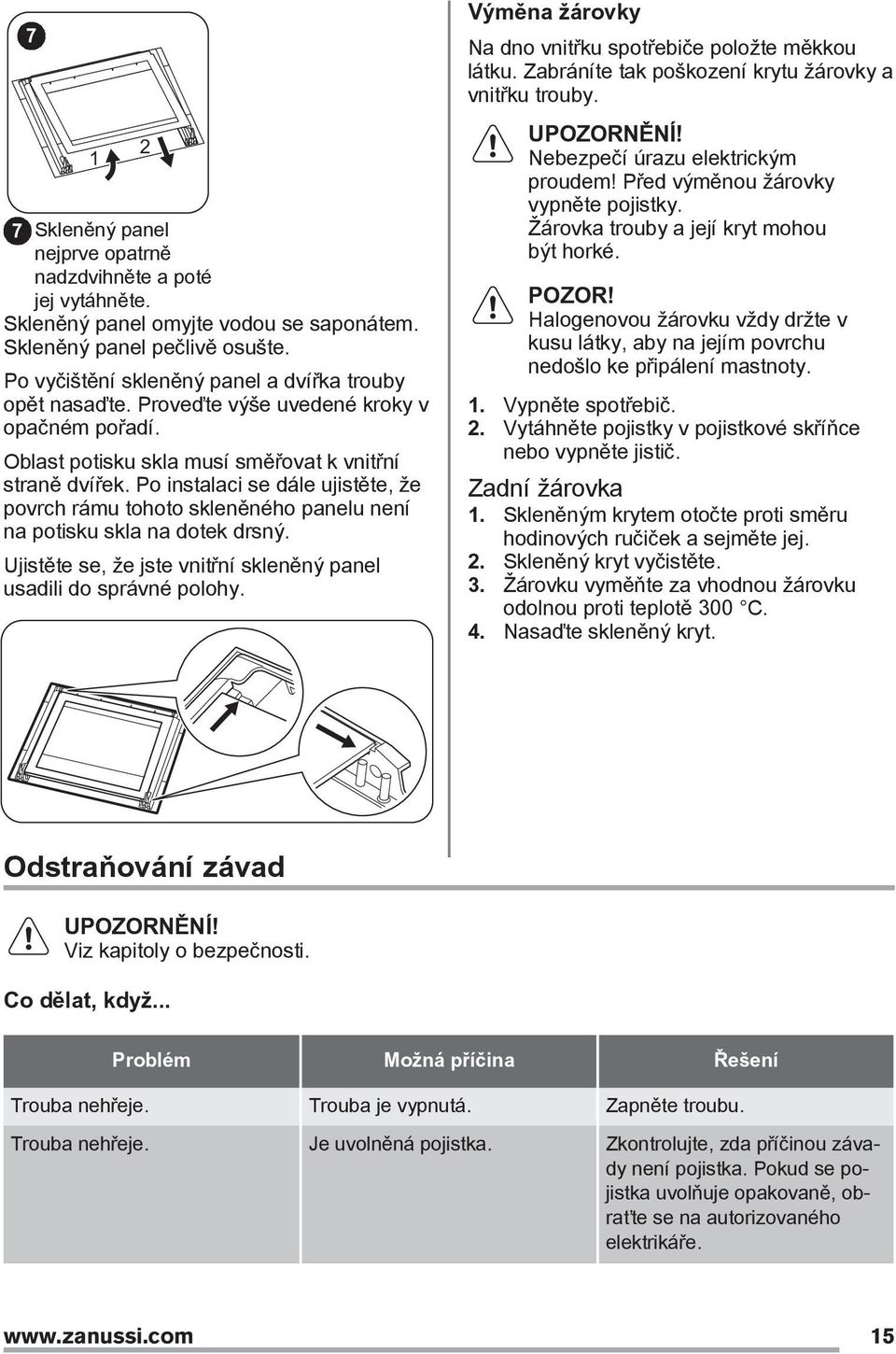 Po instalaci se dále ujistěte, že povrch rámu tohoto skleněného panelu není na potisku skla na dotek drsný. Ujistěte se, že jste vnitřní skleněný panel usadili do správné polohy.