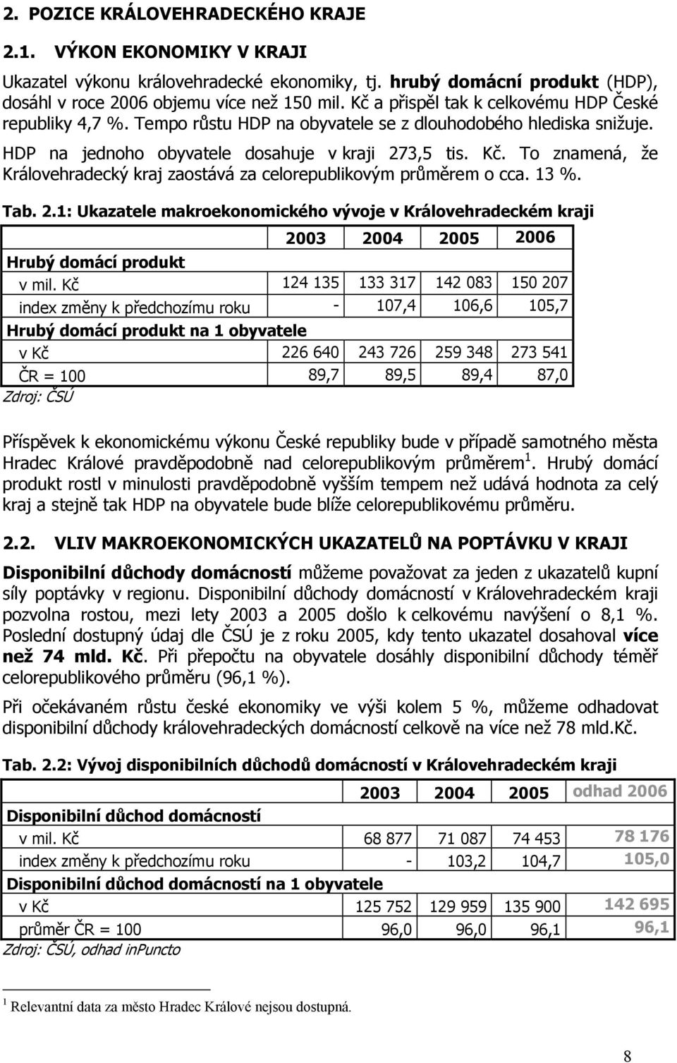 To znamená, že Královehradecký kraj zaostává za celorepublikovým průměrem o cca. 13 %. Tab. 2.