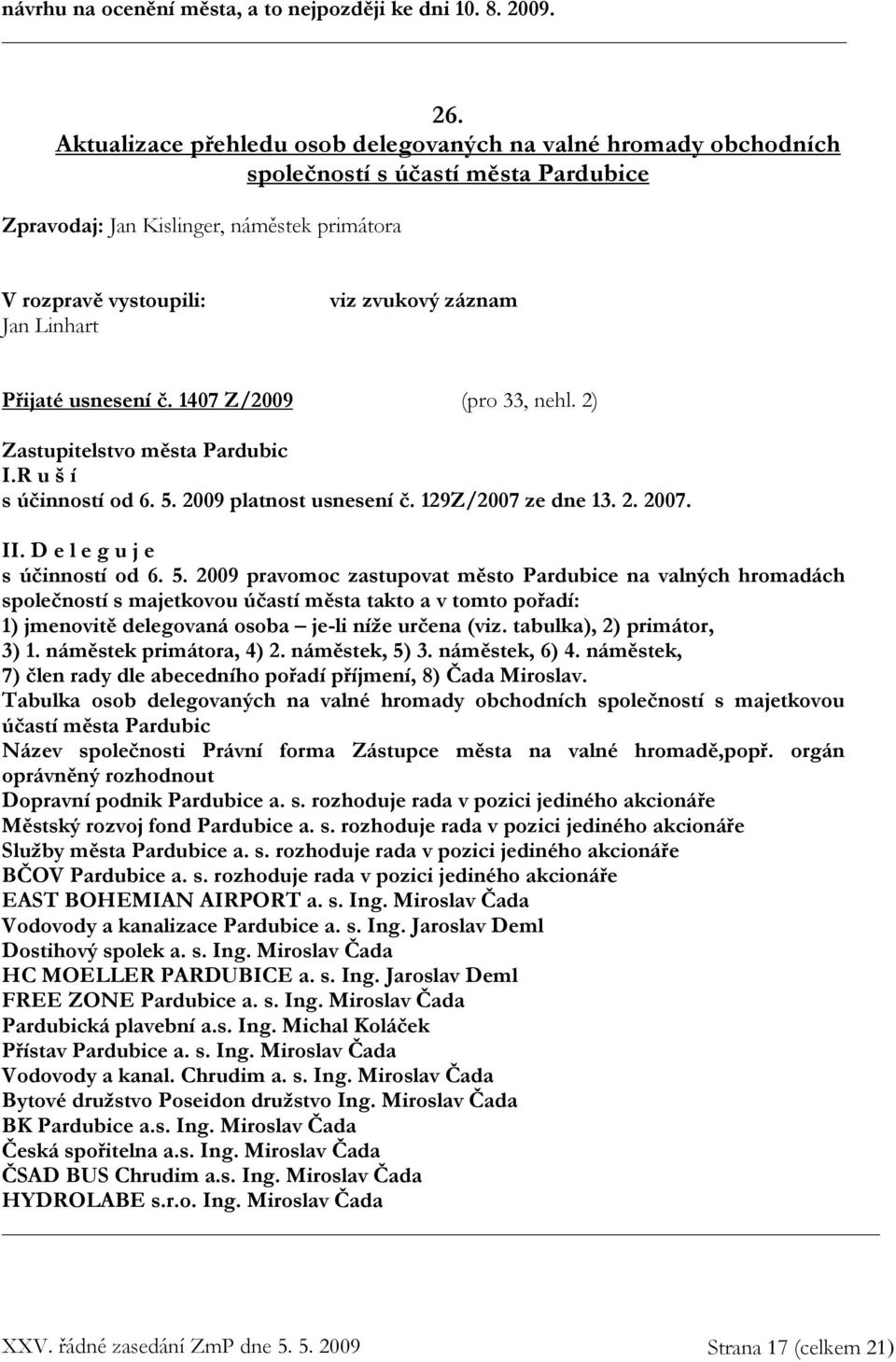 1407 Z/2009 (pro 33, nehl. 2) I.R u š í s účinností od 6. 5.